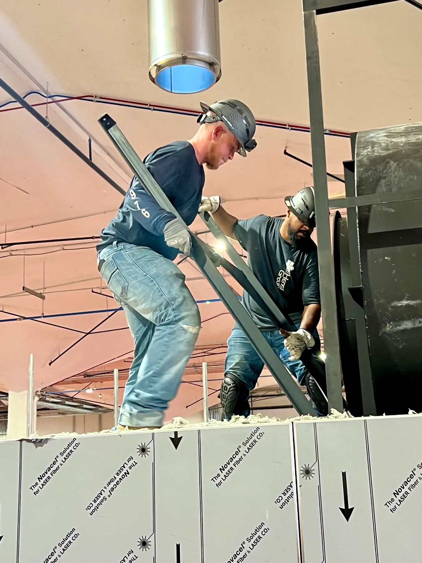 Field crew handling equipment during an installation