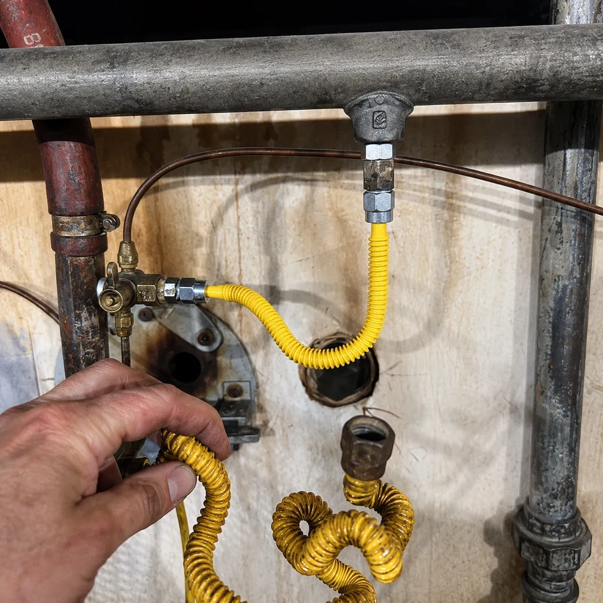 Gas connection and flex hose at HEB San Antonio